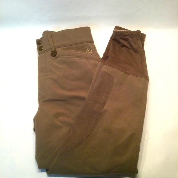 Ovation Khaki Riding Pants Breeches Knee Patch 2 Pocket Front Zip Hook Girls 16 - Picture 1 of 6